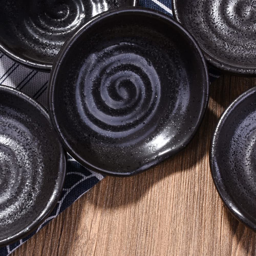 Swlthwen Black Porcelain Soy Sauce Dish Set of 5, Sushi Dishes