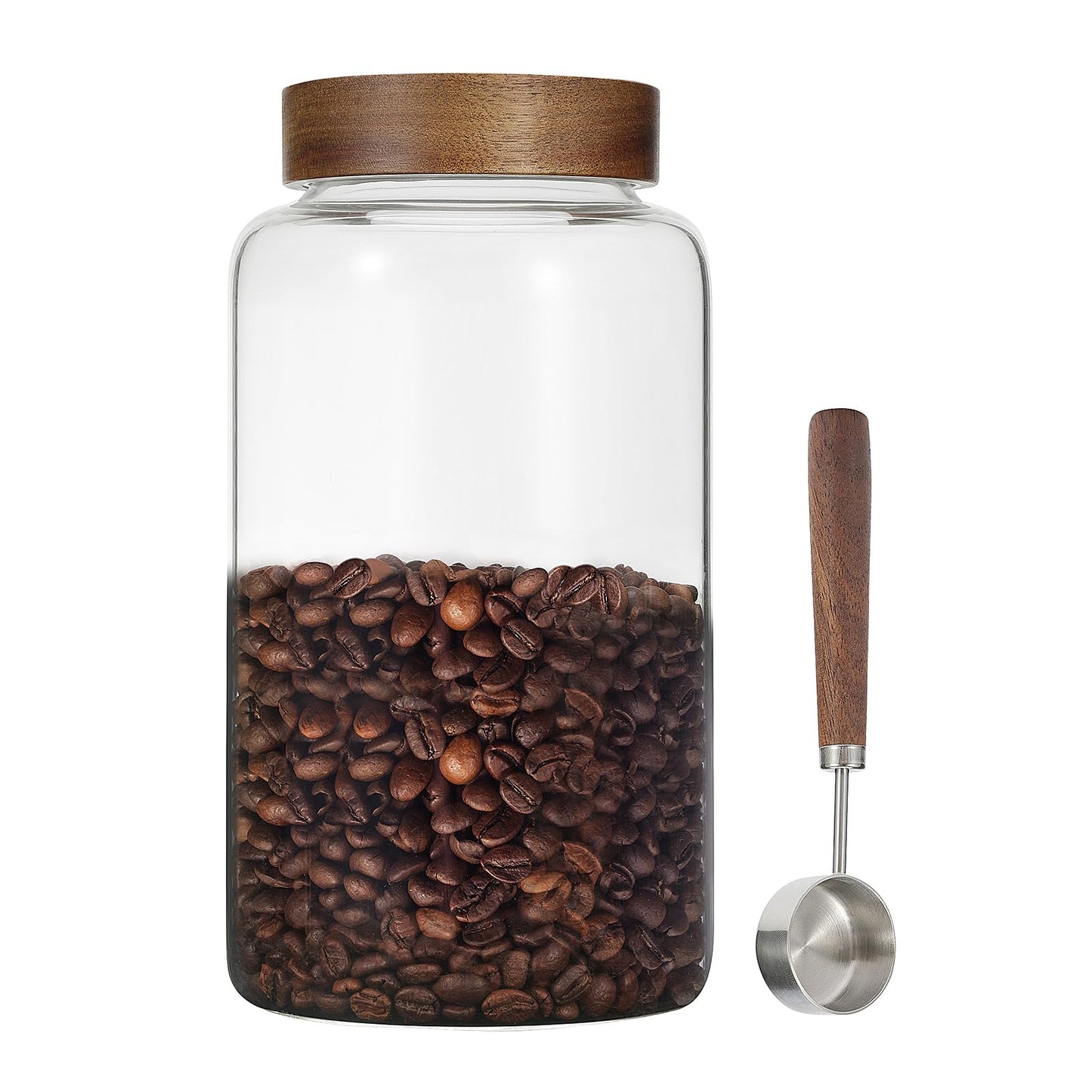 Patoper Airtight Glass Jars with Wooden Lid Glass Spice Jar Round Glass Storage Canister for Pantry Sugar Tea Coffee Bean Nuts Cookies Bath Salts (900ML*2PACK)