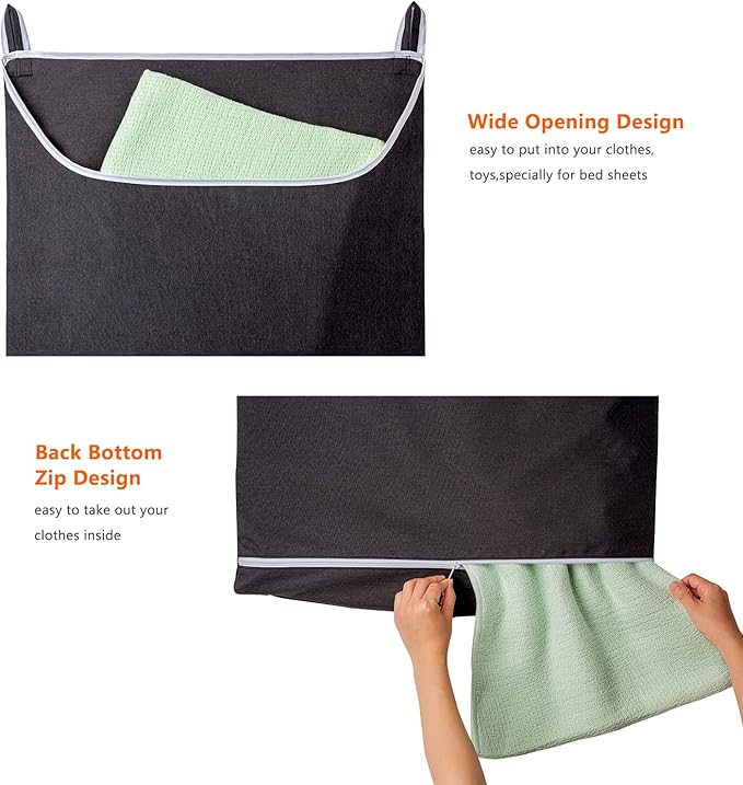 Black Hanging Laundry Hamper Bag, XL Door Hanging Hamper with Large Openging Laundry Hamper Storage Bag Large Size 36X22 Inch (Black)