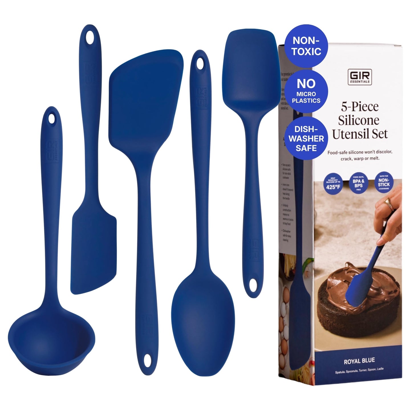 GIR 5-Piece Silicone Kitchen Utensils Set, Non-Toxic Cooking Utensils for Cooking and Baking, Heat Resistant, Food Grade, Dishwasher Safe Rubber Spatula, Ladle, Spoon - Party Confetti