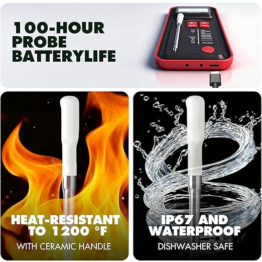 ChefLab AI Digital Meat Thermometer, 500 ft Long Range Bluetooth Grill Thermometer for Smoker, Oven, BBQ, Digital Food Thermometer for Kitchen Cooking (Single Probe)