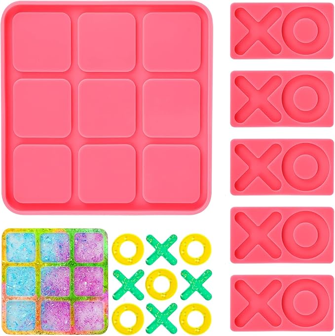 DECYOOL 6 Pcs Tic Tac Toe Resin Mold Set, X O Silicone Board Game Molds