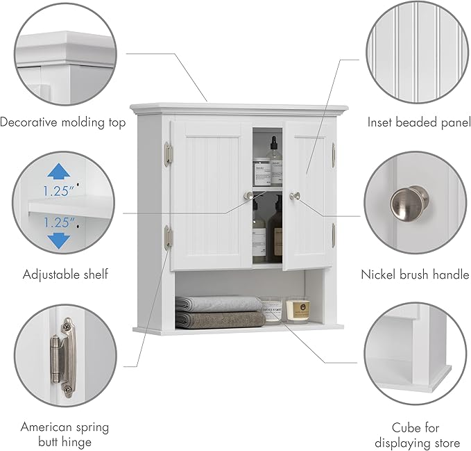 UTEX Bathroom Cabinet Wall Mounted, Wood Hanging Cabinet, Wall Cabinets with Doors and Shelves Over The Toilet for Bathroom,White