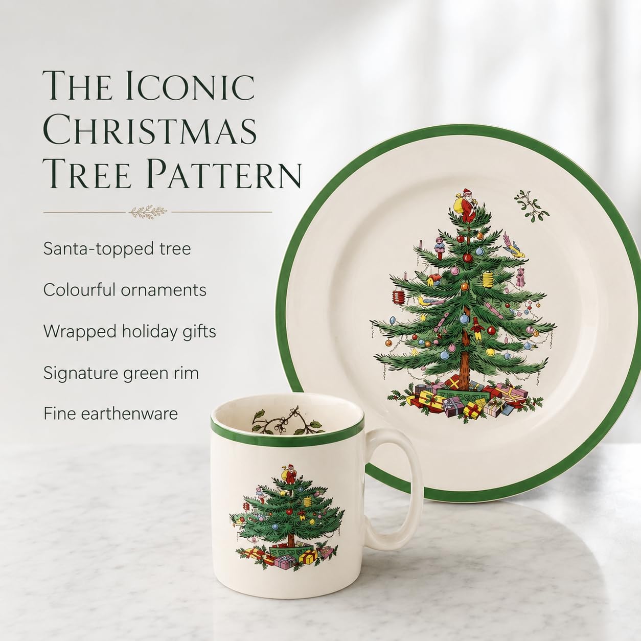 Spode Christmas Tree 12-Piece Dinnerware Set (Service for 4) - Festive Holiday Tableware Collection with Plates and Mugs - Fine Earthenware Christmas Dinnerware - Microwave & Dishwasher Safe