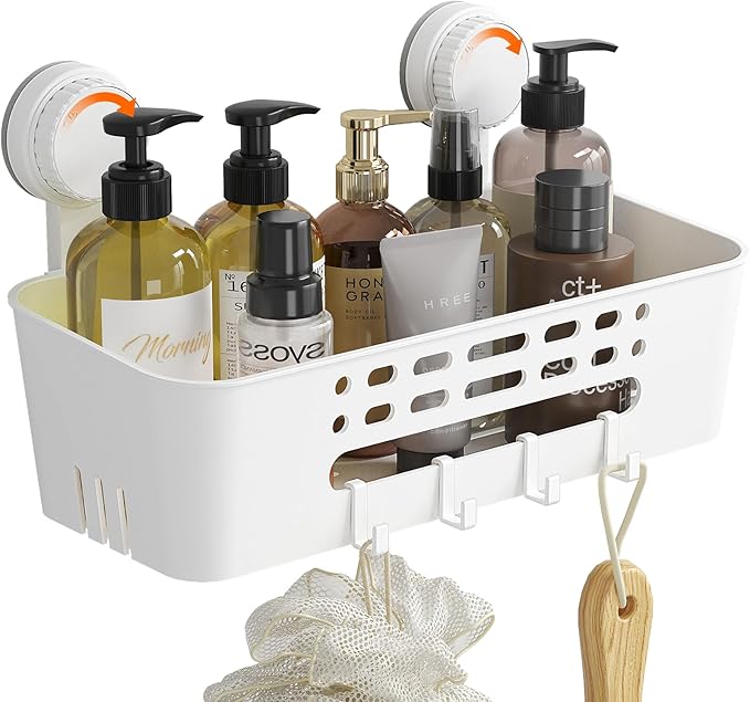 Lifewit Shower Caddy Suction Cup, NO-Drilling Bathroom Organizers and Storage Rack for Inside Shower, Plastic Removable Shower Shelves for Shampoo Strong Vacuum Suction, 31 cm/12 inch Long, 1 Pack
