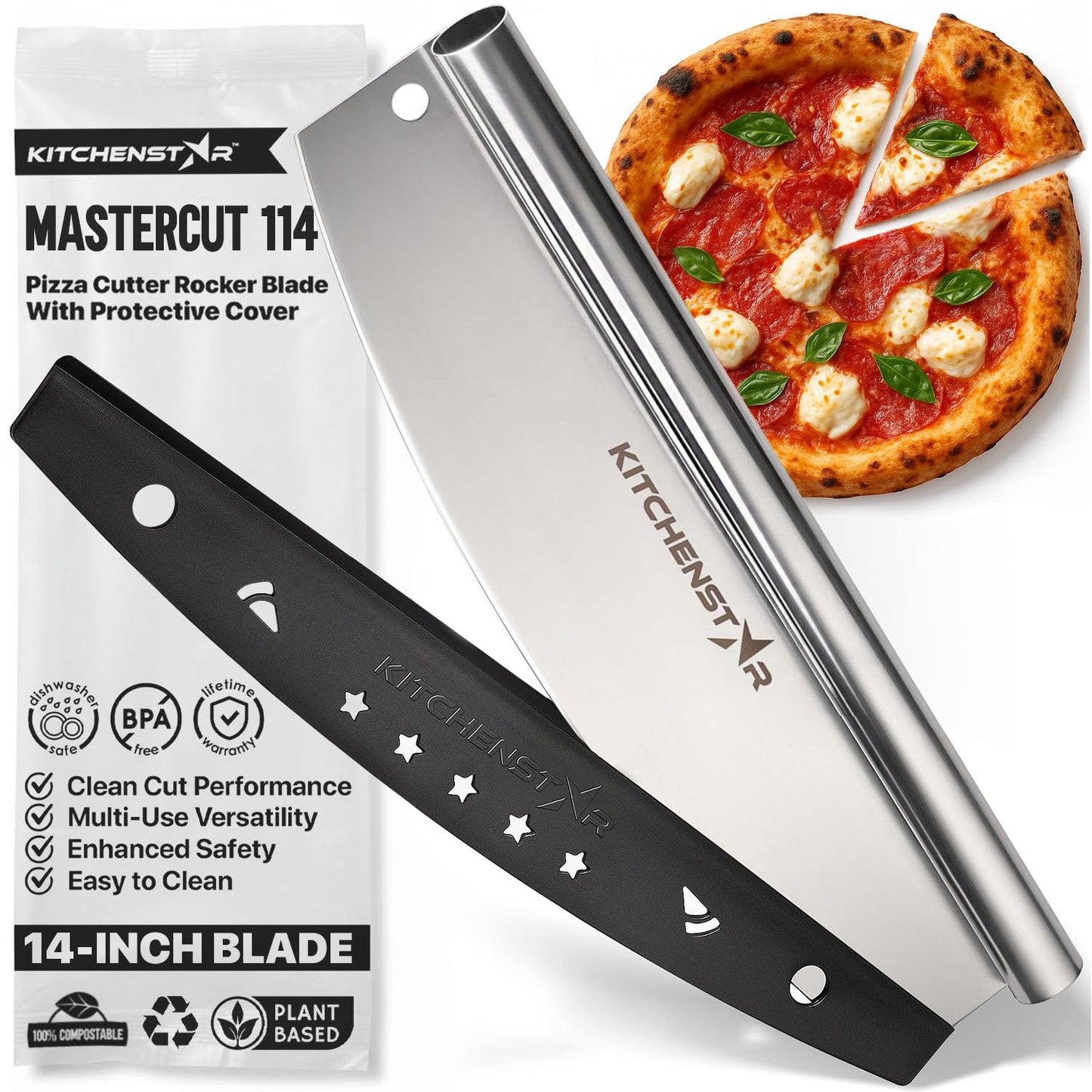 18-Inch Pizza Cutter Rocker Blade, 304 Stainless Steel Slicer Knife, Silver
