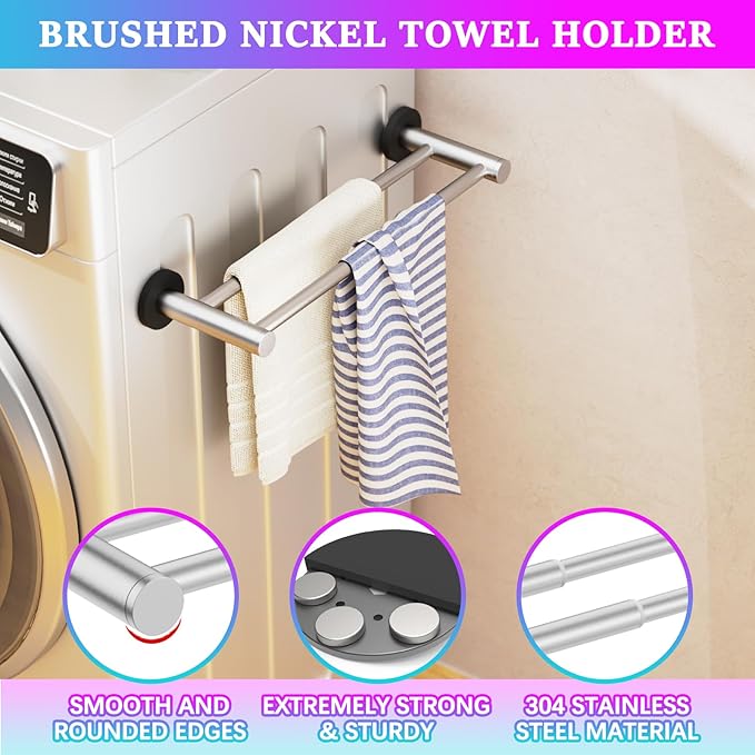 ULIBERMAGNET Magnetic Double Towel Bar, Adjustable Silver Heavy Duty Towel Holder, 22LB Capacity Non-Slip Magnetic Dishcloth Rod Rack for Refrigerator, Dishwasher, Laundry, RV, Kitchen