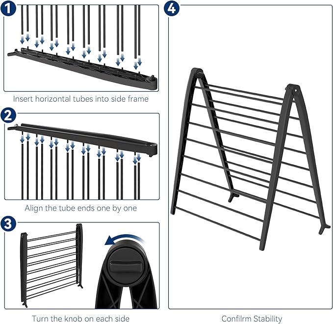Whitmor Spacemaker Folding Drying Rack, Indoor Clothes Organizer with Patent-Pending Design, Space Saving, 6" L x 26" W x 51.5" H, Black