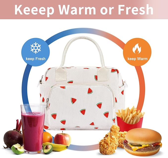 Lunch Bag Women Lunch Box for Women Adult Cute Insulated Lunch Bag Lager Cooler Lunch Tote Bags for Work Picnic (Beige-Watermelon)