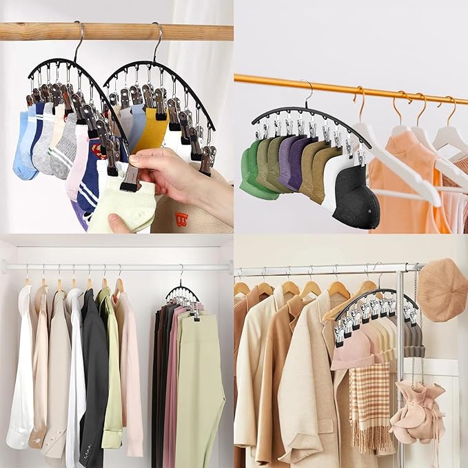 Legging Hangers for Closet Organizer, Hat Hangers for Closet 2 Pack with 10 Clips Holds 20 Leggings, Legging Hanger, Pants Storage Organizer Suitable for Socks, Panties, Underwear, Pants