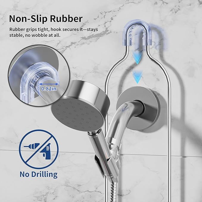 Shower Caddy Hanging with Door Hook - Split Design for Handheld Showerheads, Rustproof Over The Showerheads Bathroom Organizer with Hooks Soap and Toothbrush Holder, Bathroom Accessories Silver