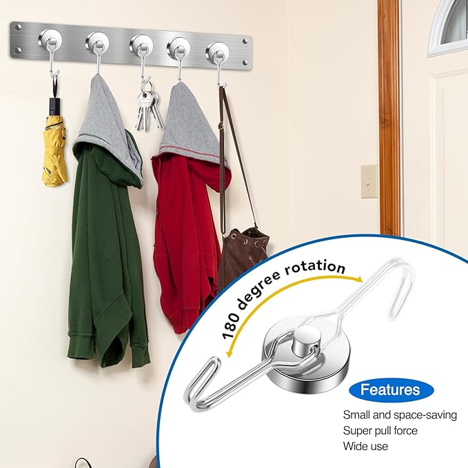 LOVIMAG Hooks, 80lbs+ Magnetic Magnet Hook 2026 Cruise Cabin Ship Essentials Heavy Duty Strong Refrigerator Fridge Hanging for Classroom Beach Vacation Kitchen Grills Home Mug Hanger (6 Pack), Silver