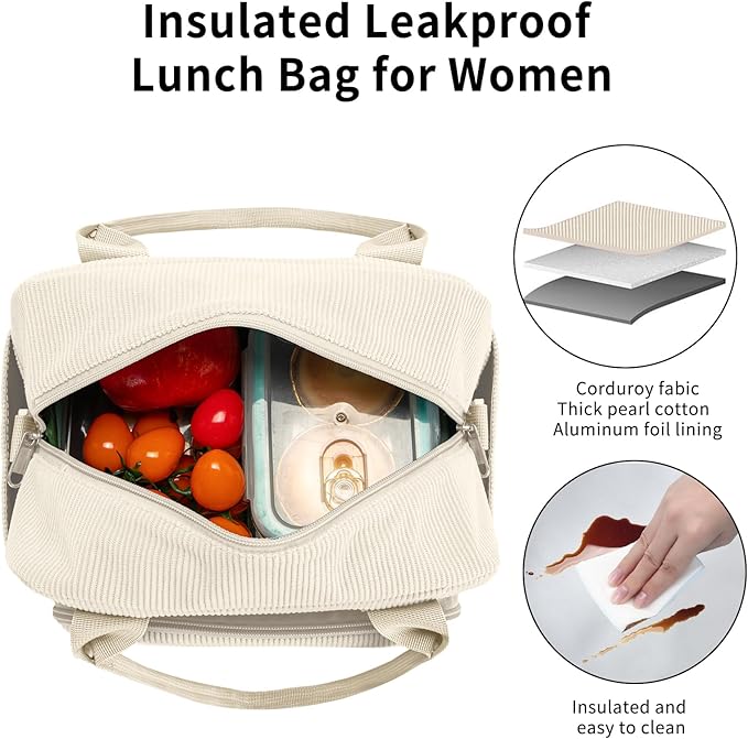 Lunch Bag Women Lunch Box for Women Adult Cute Insulated Lunch Bag Lager Cooler Lunch Tote Bags for Work Picnic (Beige)