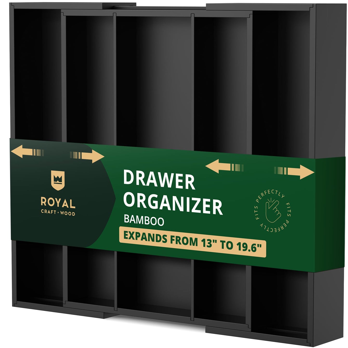 ROYAL CRAFT WOOD Luxury Bamboo Kitchen Drawer Organizer - Silverware Organizer - Utensil Holder and Cutlery Tray with Grooved Drawer Dividers for Flatware and Kitchen Utensils (7 Slot, Gray)