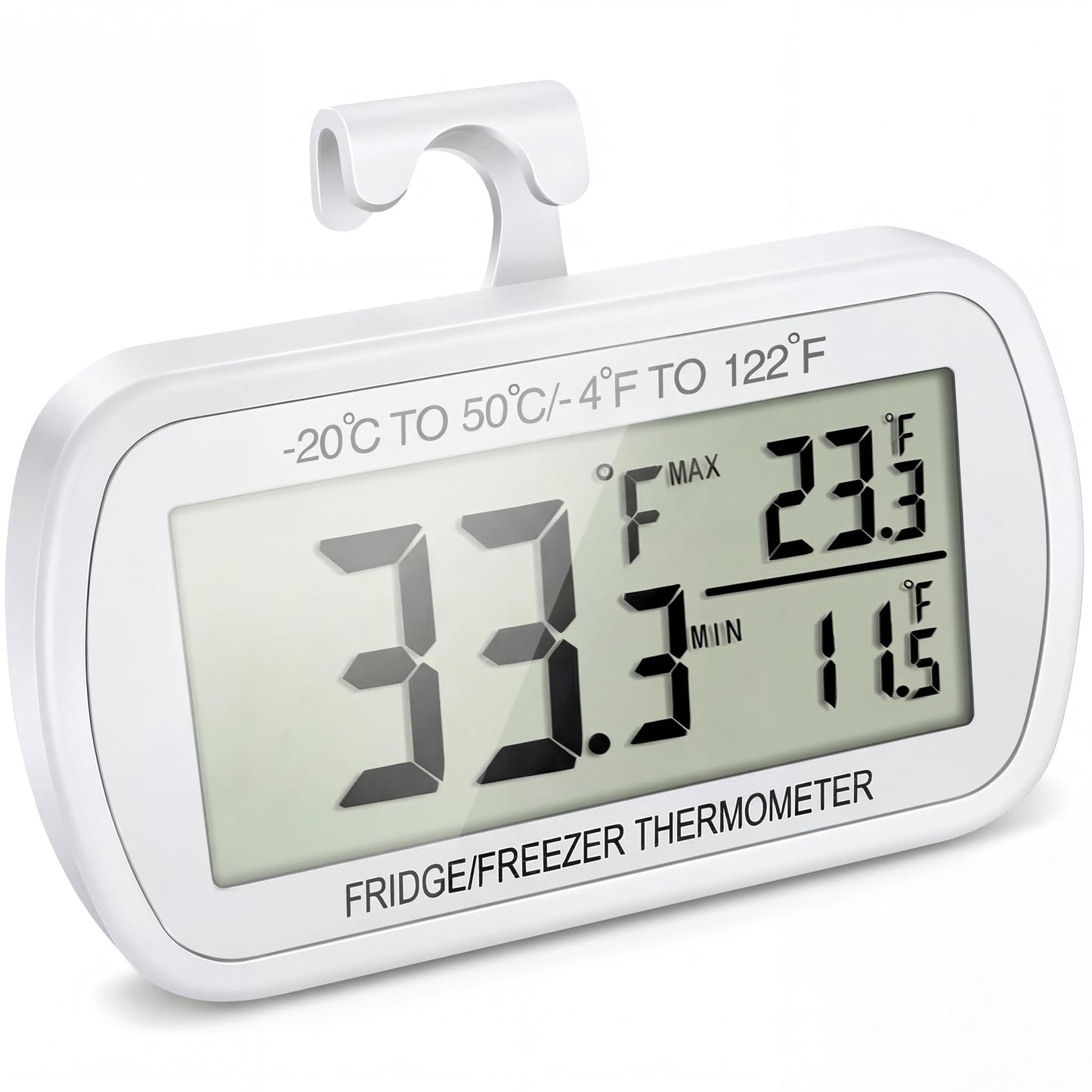 Waterproof Refrigerator Fridge Thermometer, Digital Freezer Room Thermometer, Max/Min Record Function Large LCD Screen and Magnetic Back for Kitchen, Home, Restaurants (2 Pack)