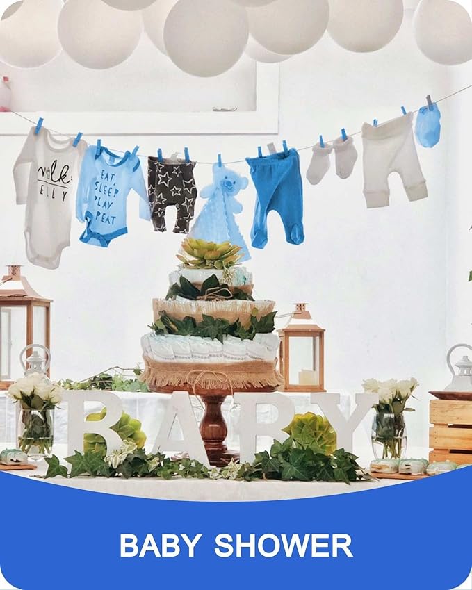 Blue Clothes Pins, Colored Wooden Clothespins for Baby Shower Game, Wreath, Crafts, Strong Grip Close Pins Birchwood Clips Clothespin Clothing Pegs for Hanging Clothing Photos, 2.83 Inch, Pack of 50