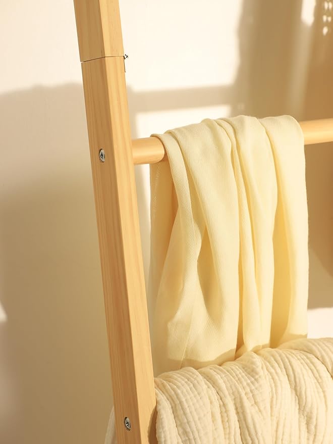 Taozun Minimalist Wood Blanket ladder - Boho Style Wall-leaning Display Towel Rack for Throw Quilt, Standing Ladder Shelf, Blanket Storage for Living Room, Bathroom