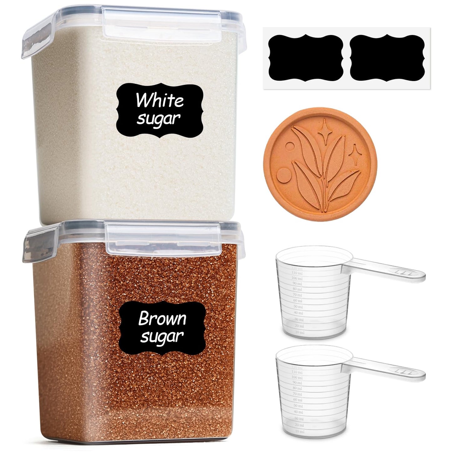 ComSaf Airtight Brown Sugar Containers with Terra Cotta Saver 2.6Qt 2Pack