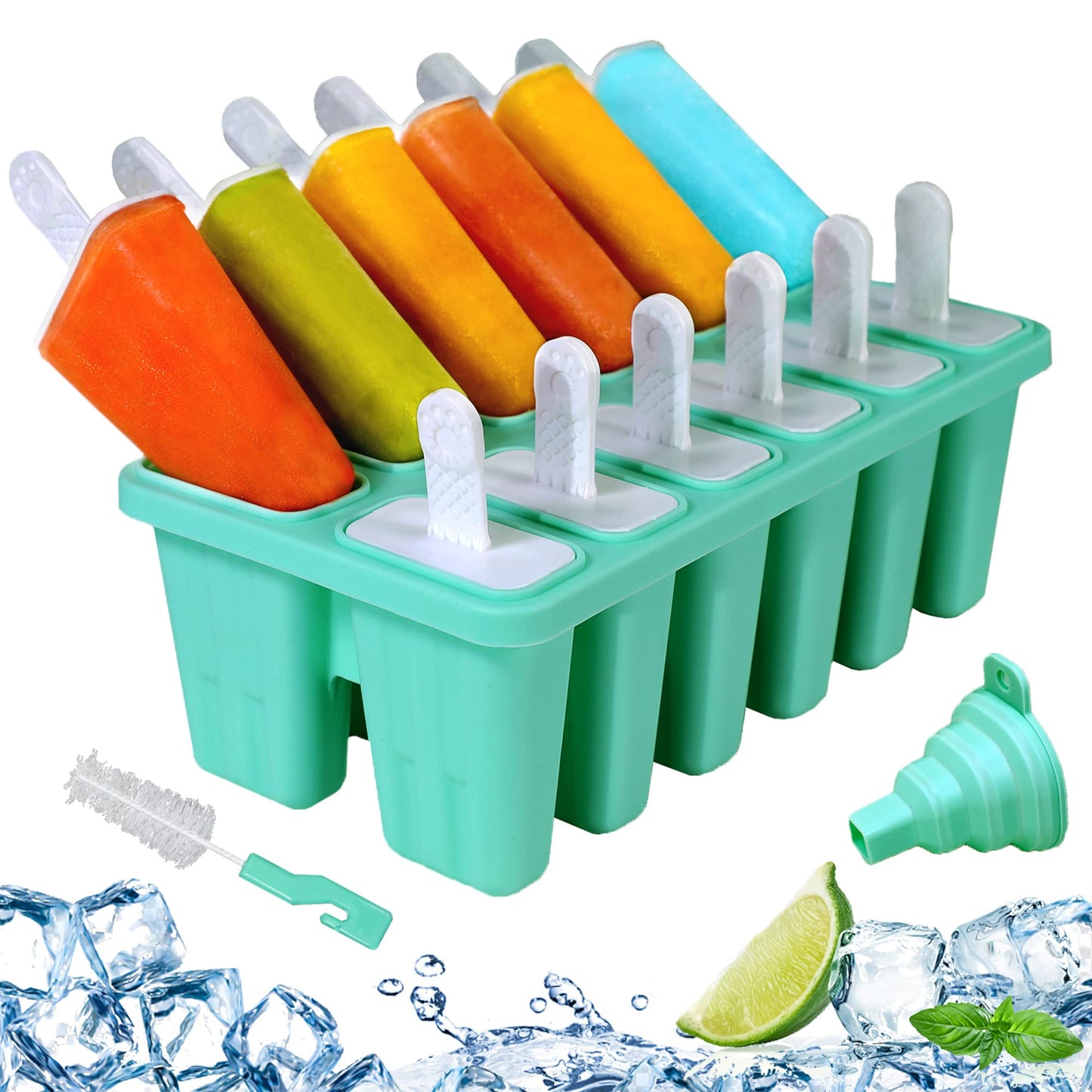 Silicone Popsicle Molds 10-cavity, DIY Ice Pop Mold for Kids Adult Teens, BPA Free Ice Cream Molds for Party Yogurt Juice Smoothies Sticks