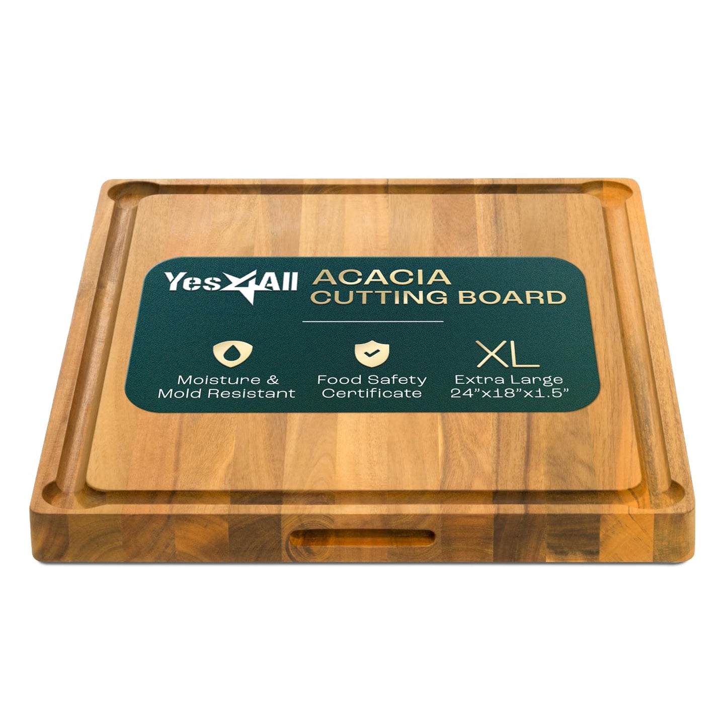 Yes4All Durable Teak Cutting Boards for Kitchen, [20''L x 15''W x 1.5” Thick] Large Edge Grain Cutting Board, Pre Oiled Wood Cutting Boards, Thick Chopping Board w/Juice Grooves and Easy Grip Handle