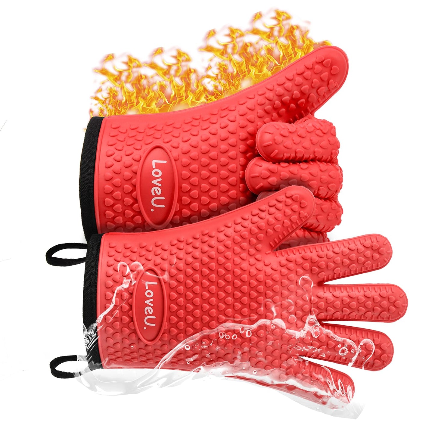 Silicone Oven Mitts Gloves - Heat Resistant, Non-Slip for BBQ, Grilling