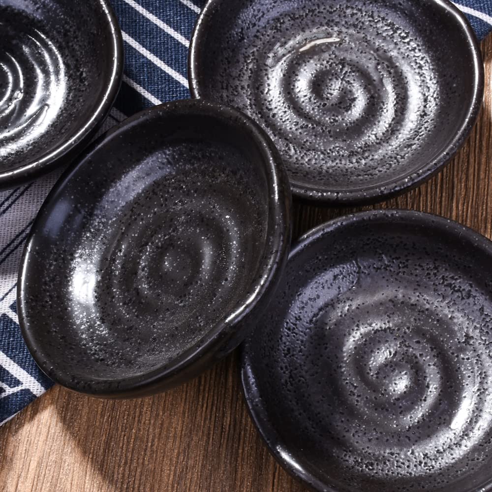 Swlthwen Black Porcelain Soy Sauce Dish Set of 5, Sushi Dishes
