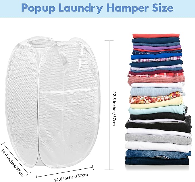 DUCOO Pop Up Hamper, 2 PCS Mesh Pop Up Laundry Hamper, Foldable Mesh Laundry Basket with Space Saving Design for Home, Dorm, Travel and Storage, White