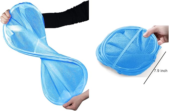 Larpur Pack of 2 Pop up Laundry Hampers, Collapsible Laundry Baskets, Portable Mesh Clothes Hampers for Home Room, College Dorm, Apartment, Foldable Hamper with Carry Handles, Sky Blue