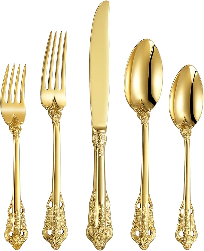 KEAWELL Luxury 20-Piece 18/10 Stainless Steel Flatware Set (Gold Accent)