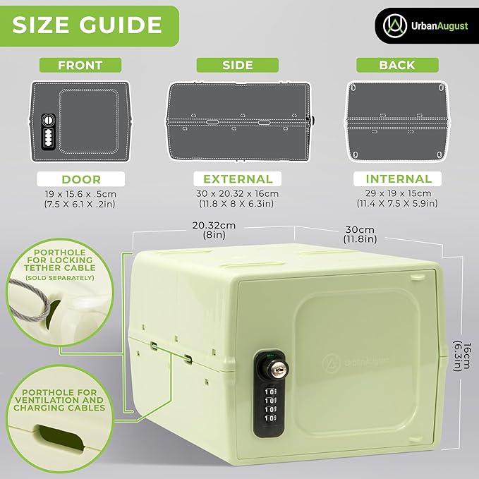 Urban August Dual Combination & Keyed Lockbox - Lockable Box for Everyday Use - Multi-Purpose lock for Home & Office Safety - Made of Industrial-Grade Plastic - One Size (Spring Green)