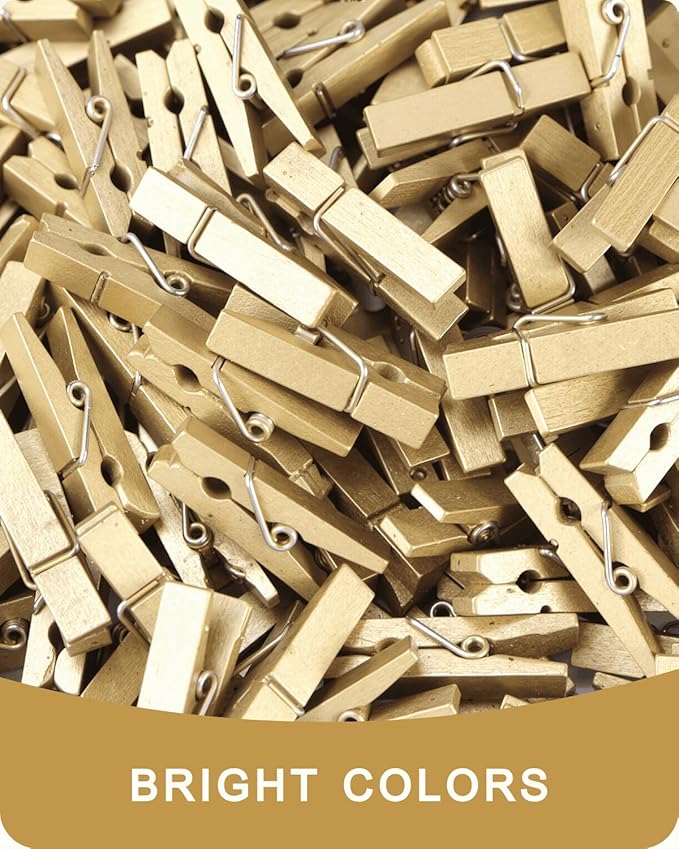 Mini Clothes Pins Wooden Colored Small Clothespins for Photo 1.4 Inch 50 PCS Gold, Tiny Clips Close Pin for Baby Shower Classroom Crafts Project Decorations Hanging Pegs