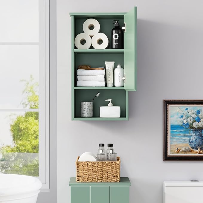 Bathroom Wall Cabinet with Single Door, Soft-Close Hinges, 15x27 inch Wooden Medicine Cabinet for Small Kitchen, Laundry, Entryway, Durable MDF Construction