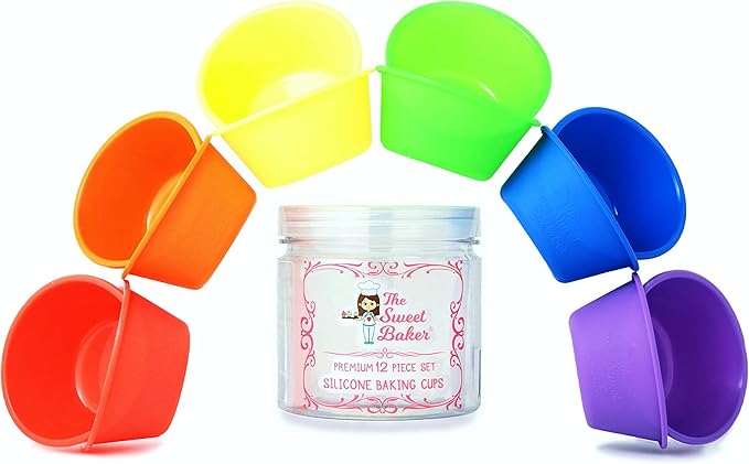 The Sweet Baker | Professional Jumbo Silicone Baking Cups | Premium 12 Piece Set | Reusable Cupcake Muffin Pans | BPA Free