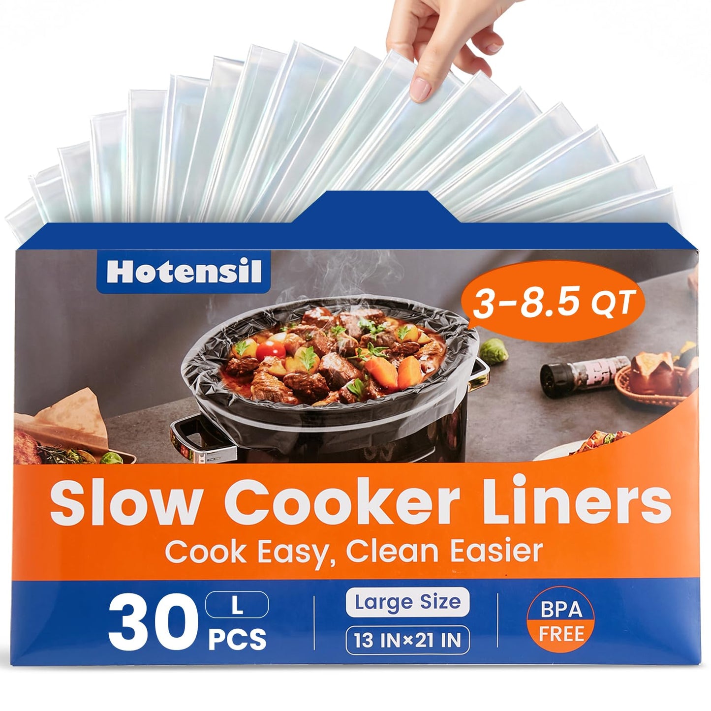 Slow Cooker Liners, Hotensil 13"x 21" 20 Count Cooking Bags Large Size Disposable Pot Liner, Fit 3QT to 8.5QT for Slow Cooker Cooking Trays, Multi-Purpose Durable Liners Plastic Bags, BPA Free