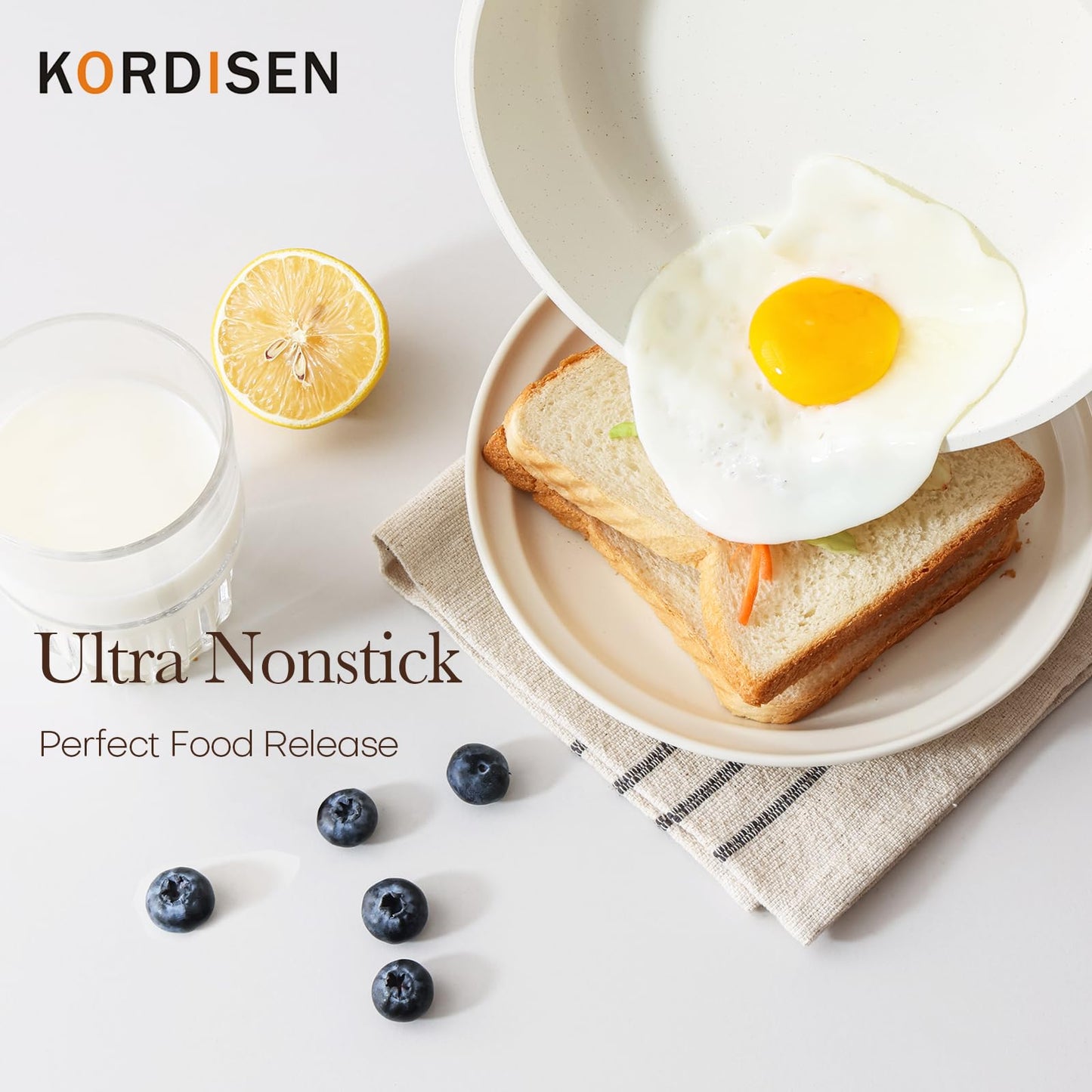 Kordisen Ceramic Non Stick Frying Pan Skillet with Lid, 12.5 Inch Large Pan