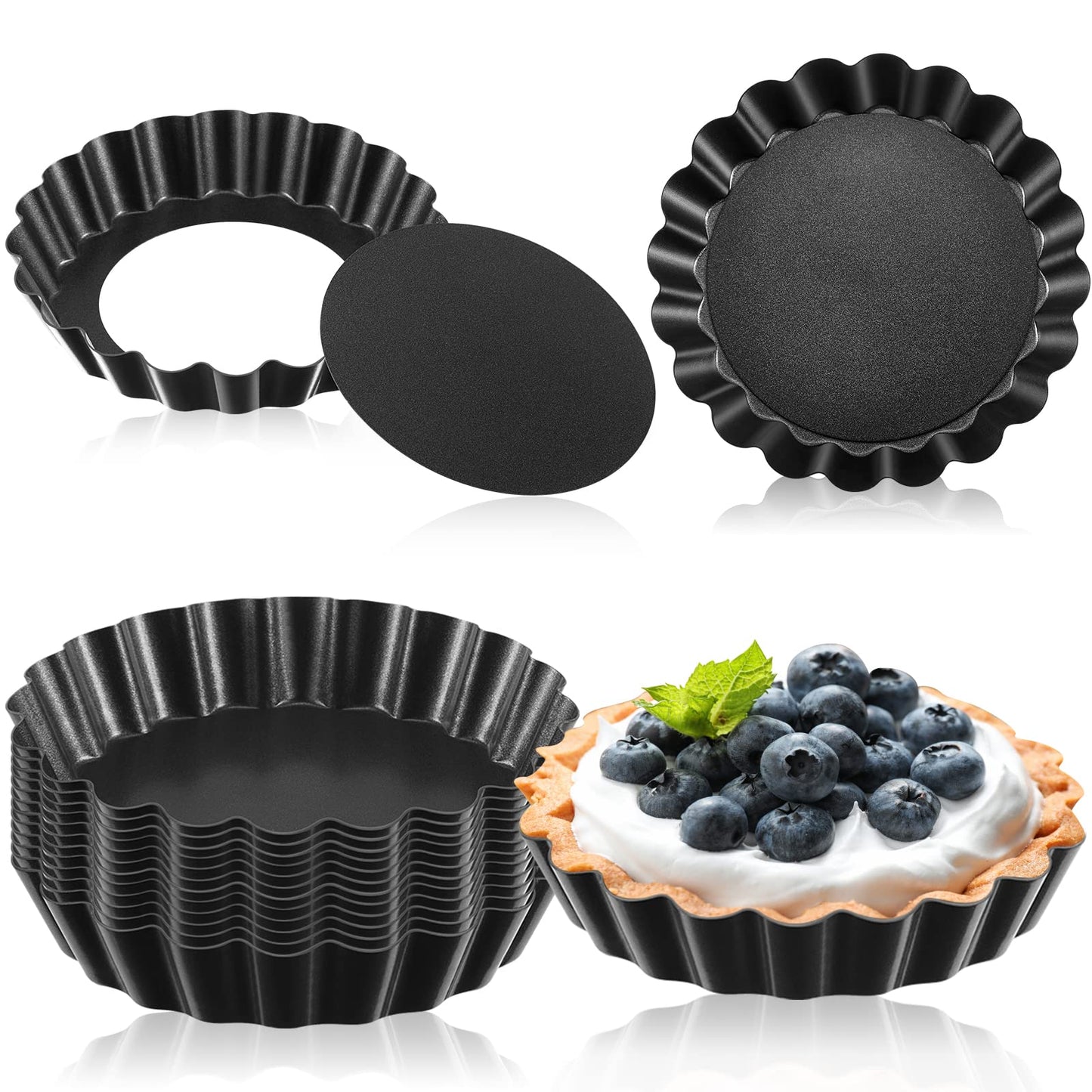 Tessco for you 16 Pcs Mini Tart Pans for Baking, Black Round and Rectangle