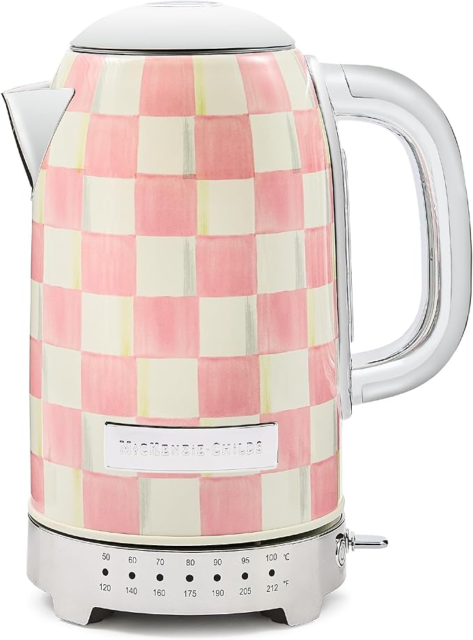 MACKENZIE-CHILDS Electric Kettle, 8 Cups, Gray-and-White Sterling Check
