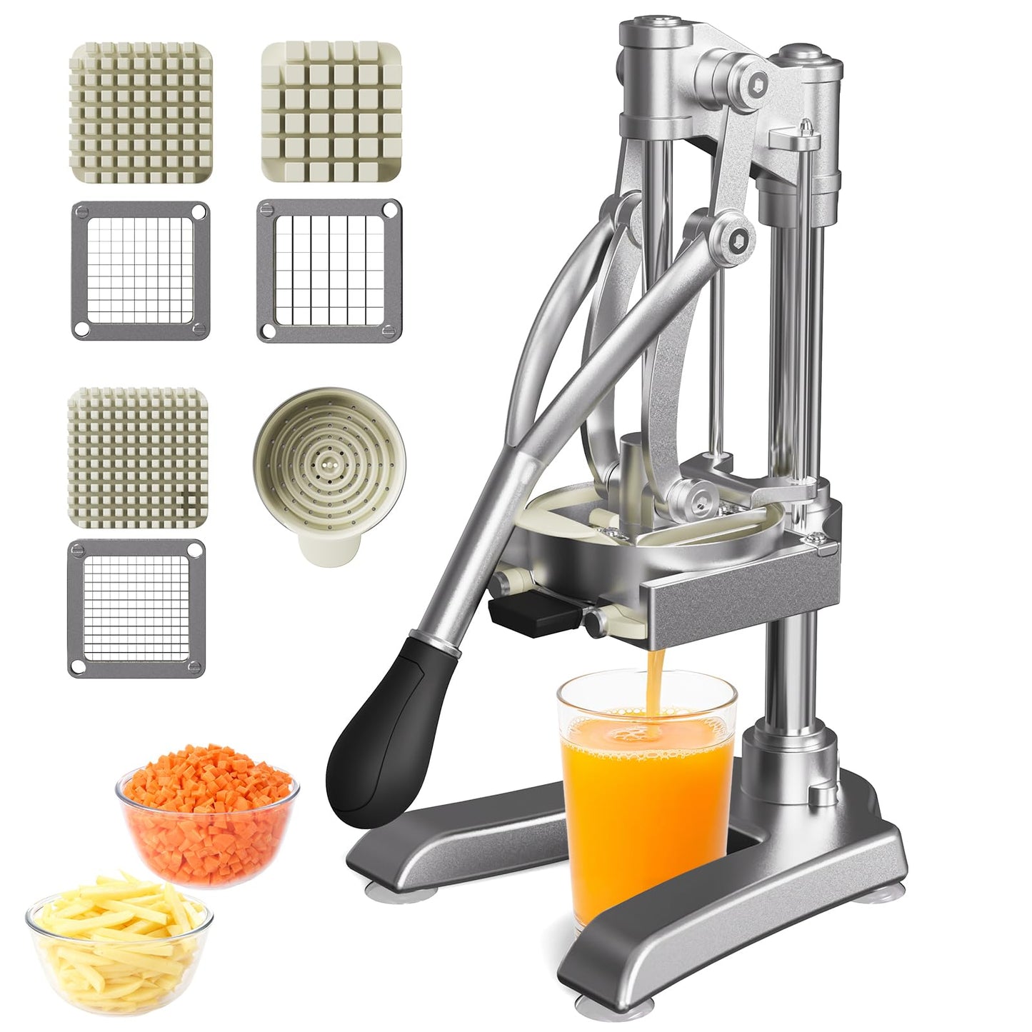 BotaBay Commercial Vegetable Fruit Chopper W/6-Wedge Slicer&1/4″&3/8″&1/2" Blade Professional Food Dicer French Fry Cutter Onion Slicer Stainless Steel For Tomato Peppers Potato Mushroom