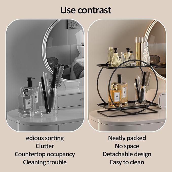 2 Tier Perfume Organizer for Dresser, Black Gold Perfume Makeup Perfume Stand Organizer for Vanity, Cosmetics Ideal Gift for Perfume Lovers-Black