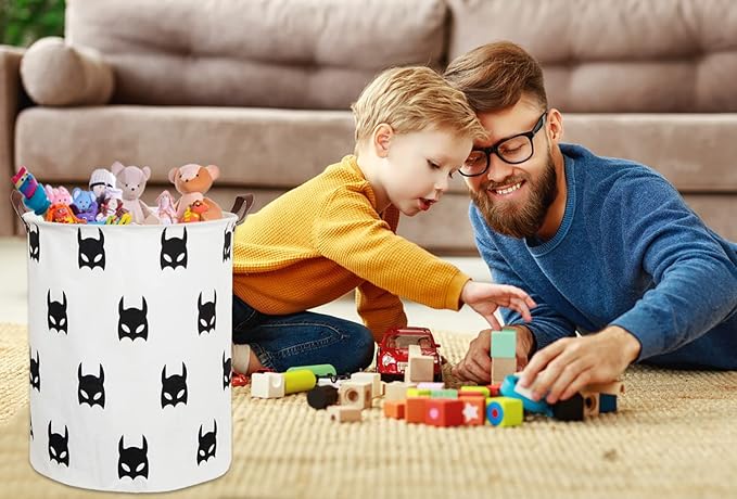 HIYAGON Large Sized Storage Baskets with Handle,Collapsible & Convenient Home Organizer Containers for Kids Toys,Baby Clothing (Black Bats)