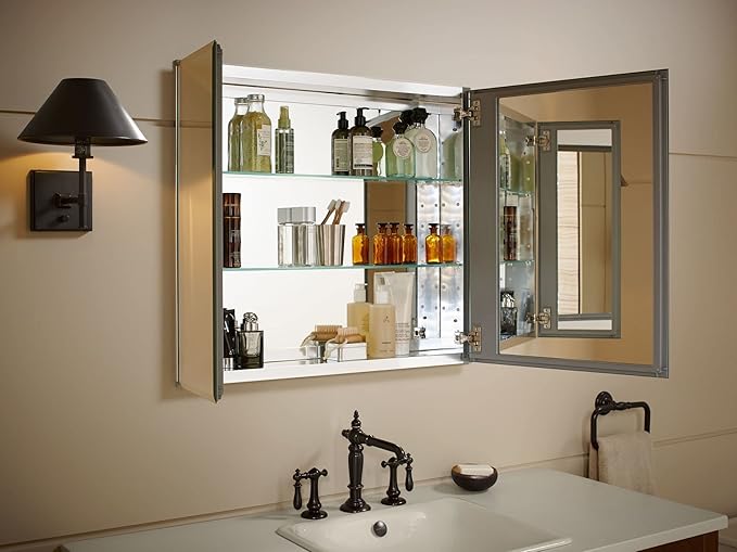Kohler CB-CLC3026FS Bathroom Medicine Cabinet with Mirror, Beveled Mirror Doors, Adjustable Shelves, Rectangular Beveled Edge, 30 in. W x 26 in. H