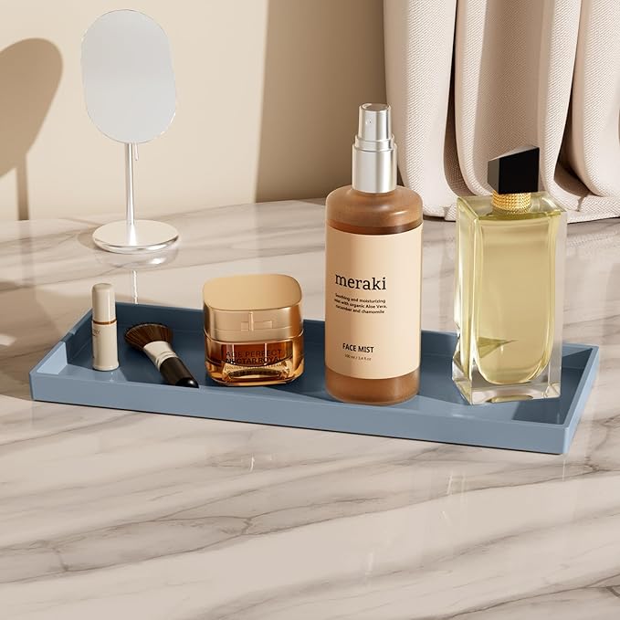 Vanity and Bathroom Tray, 15" ABS Countertop Organizer,Waterproof Vanity Tray for Toilet Tank,Perfume,Soap,Keys,Bathroom Accessories,Kitchen and Bath Trays,Non Slip Small Trays,Gray