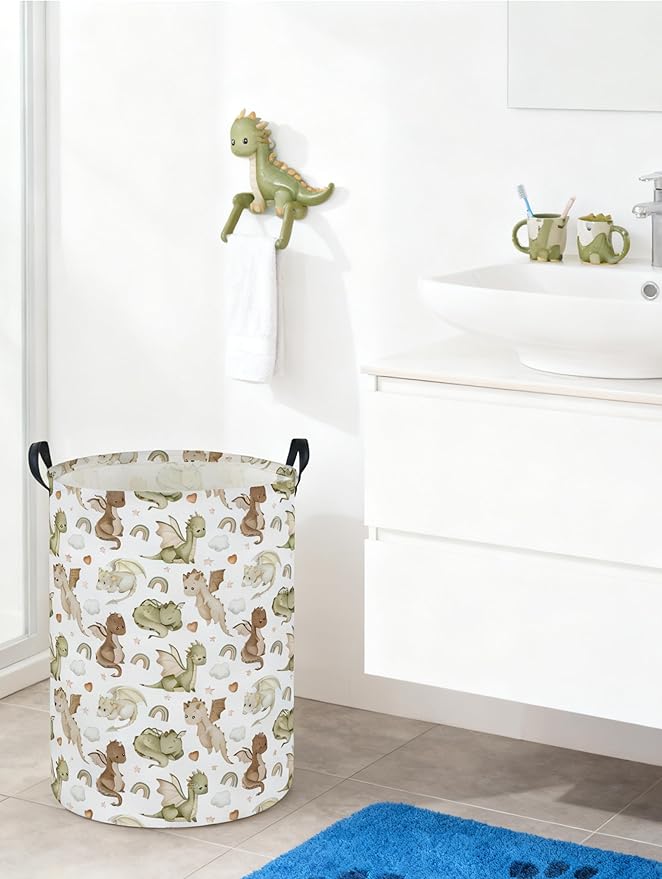 Kids Laundry Basket Dinosaur Hamper for Nursery Hamper Cute Kids Storage Bin Organizer Room Decor for Home(Watercolor dinosaur)