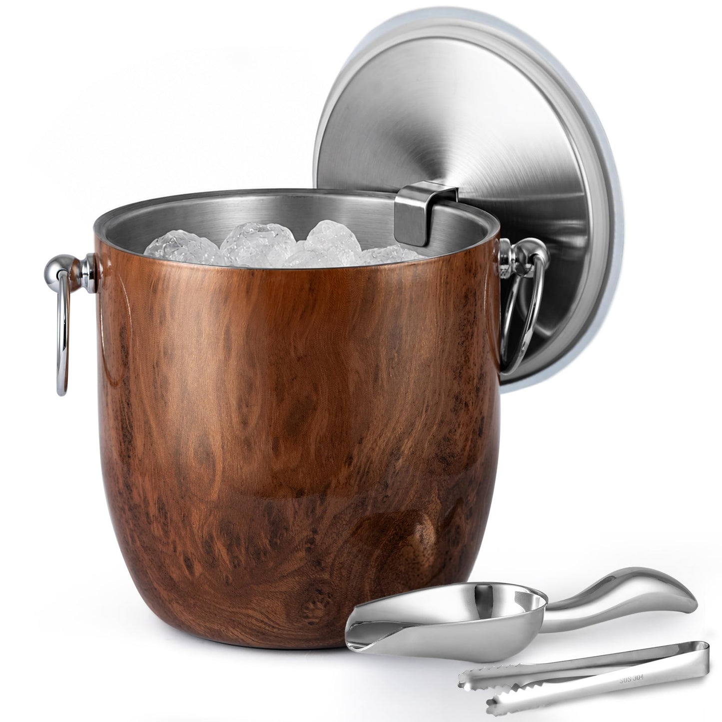 Insulated Ice Bucket, 3L Double Wall Stainless Steel Ice Bucket