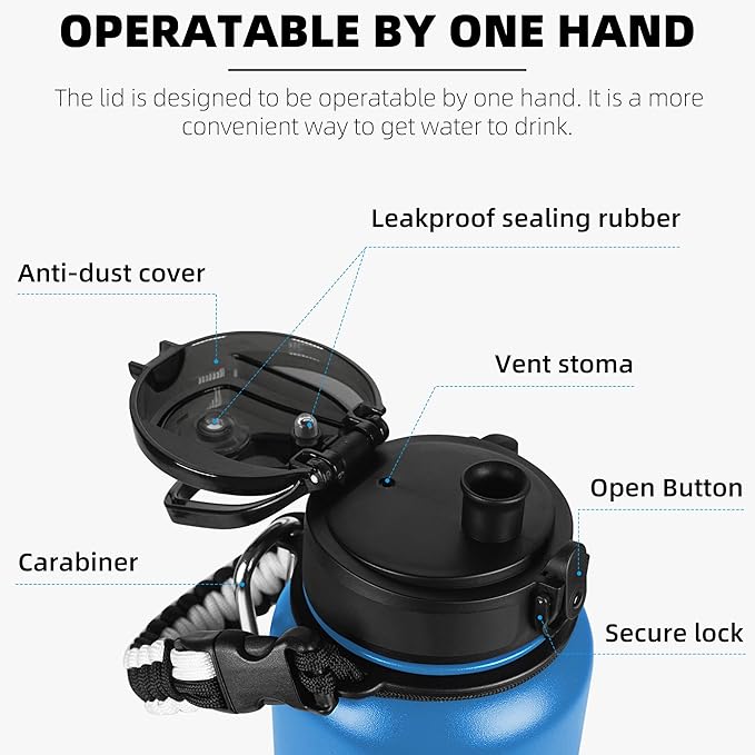 Fanhaw 40 oz Insulated Stainless Steel Water Bottle with Chug Lid, Leakproof & Sweat-Free Extra-Large Metal Bottle for Outdoor, Hiking & Gym (Sky Blue)