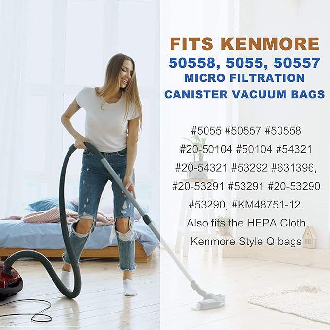 5-Star 6 Pack Type Q/C HEPA Replacement Vacuum Bags Compatible with Kenmore and Sears Canister Vacuum Fits Kenmore 5055 50557 50558 53291 Replace Part 53292.