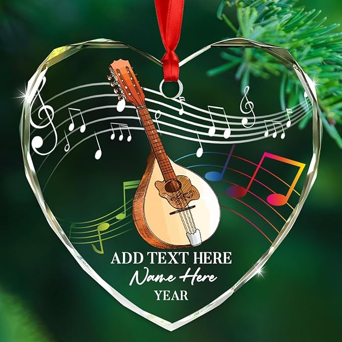 Personalized Drum Musical Instrument Glass Ornament, Customized Year Text Name Christmas Ornaments Gift for Drummer Husband Wife Dad Mom Kids, Unique Drum Set Glass Christmas Ornament for Birthday