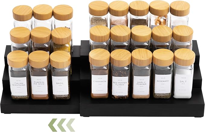 KitchenEdge 3-Tier Expandable Spice Rack Organizer, Bamboo