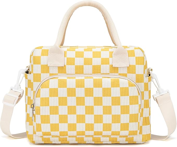Lunch Bag Women Lunch Box for Women Adult Cute Insulated Lunch Bag Lager Cooler Lunch Tote Bags for Work Picnic (Beige-Yellow Plaid)