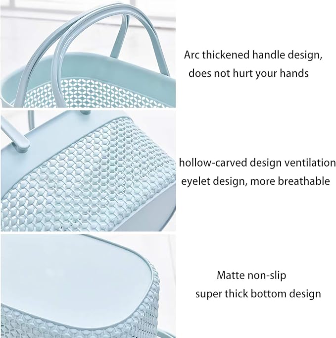 rejomiik Portable Shower Caddy Basket, Plastic Organizer Storage Tote with Handles Toiletry Bag Bin Box for Bathroom, College Dorm Room Essentials, Kitchen, Camp, Gym, Blue